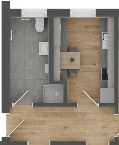 Grundriss Badezimmer und Küche nach der Anpassung
